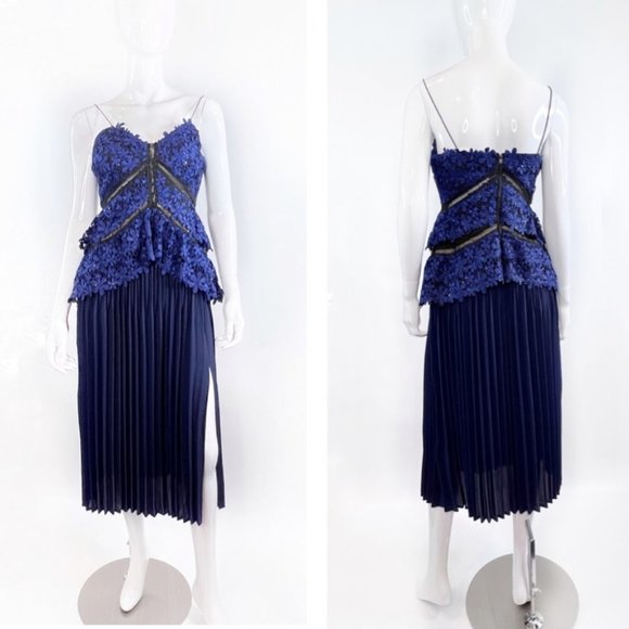 Sexy Blue Lace Bodice Side Split Midi Dress - Picture 4 of 17